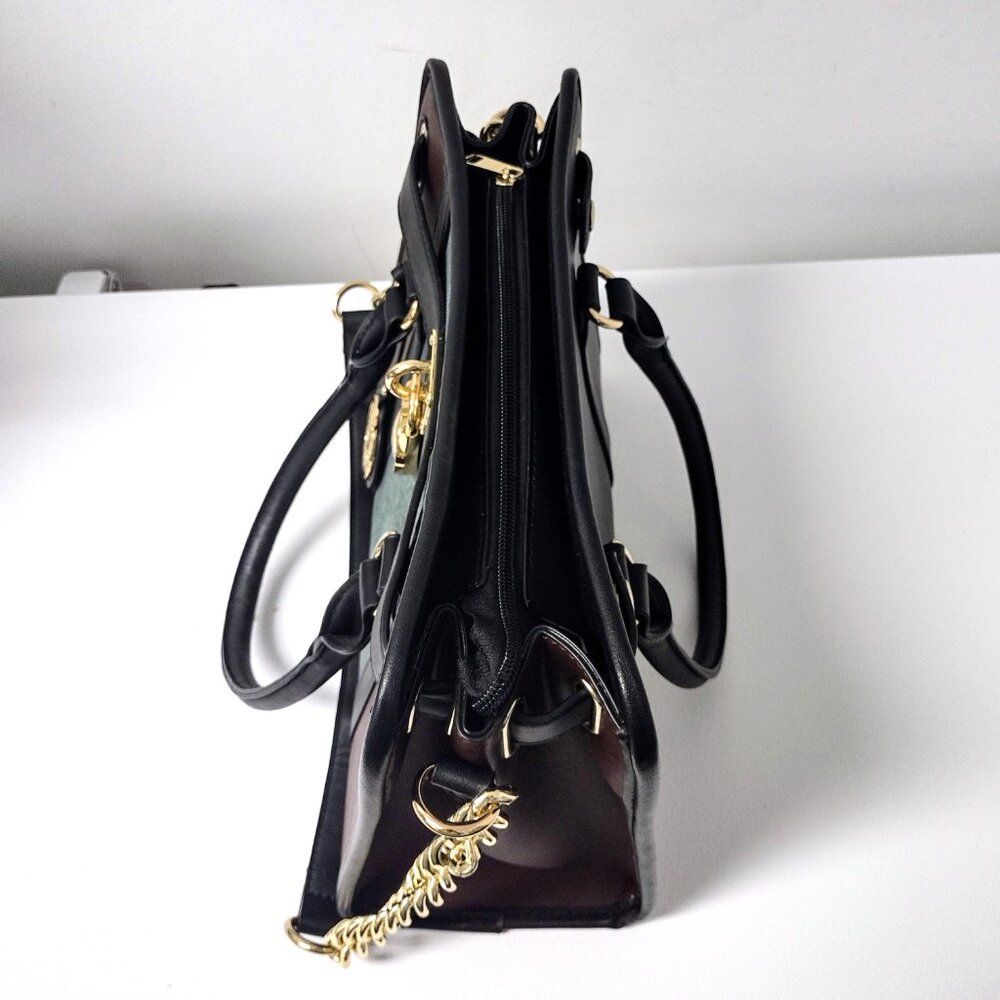 Dasein Satchel Handbag w/Shoulder Straps and Padlock (Brown/Green/Black) - Picture 10 of 10